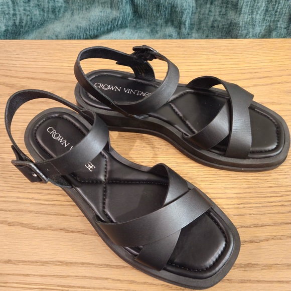Crown Vintage Women's Black Strappy Sandals - Picture 1 of 5